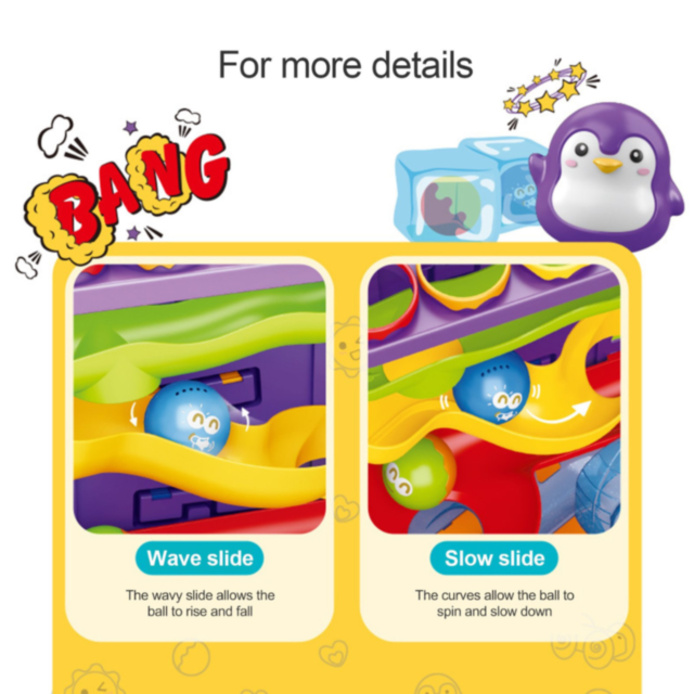 Roller Coaster Pinguin cu Roti și Bile Colorate