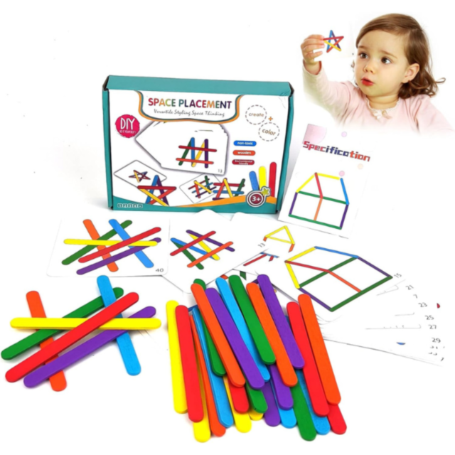 Set Educațional cu Bețișoare Colorate - Puzzle pentru Dezvoltarea Logicii Spațiale