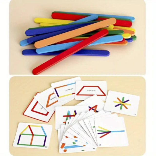 Set Educațional cu Bețișoare Colorate - Puzzle pentru Dezvoltarea Logicii Spațiale