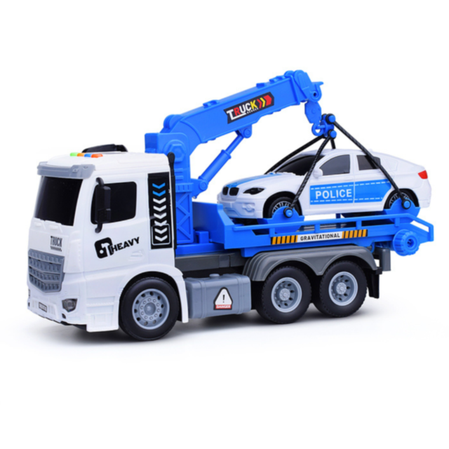 Camion Evacuator cu Macara și Mașină de Poliție – Sunete și Lumină