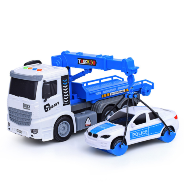 Camion Evacuator cu Macara și Mașină de Poliție – Sunete și Lumină