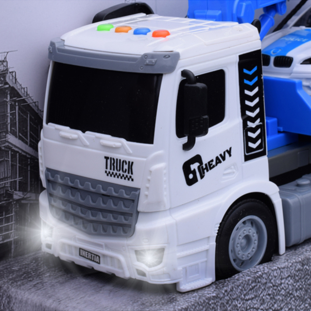 Camion Evacuator cu Macara și Mașină de Poliție – Sunete și Lumină