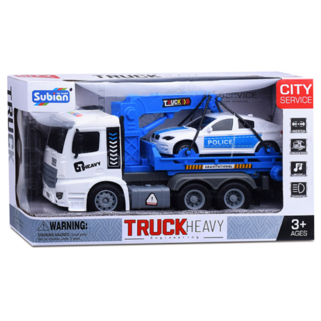 Camion Evacuator cu Macara și Mașină de Poliție – Sunete și Lumină