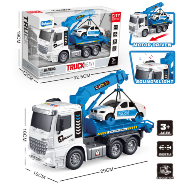 Camion Evacuator cu Macara și Mașină de Poliție – Sunete și Lumină