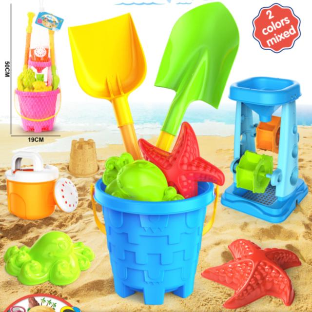 Set Jucării de Plajă cu Găletușă, Roată de Nisip și 7 Piese – Modele Colorate