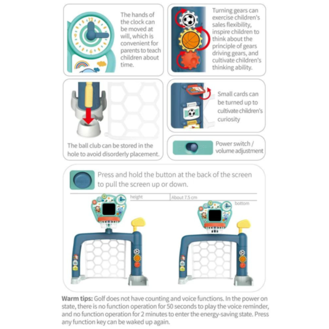 Set sportiv 3 în 1 pentru copii mici - Baschet, Fotbal și Golf 