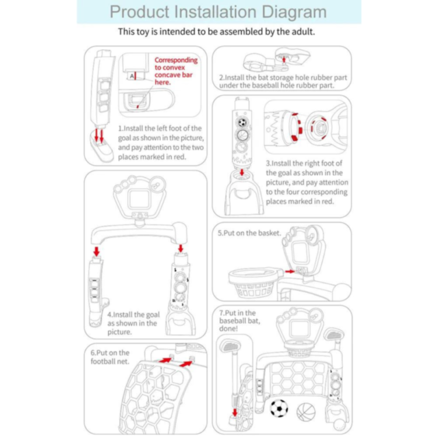 Set sportiv 3 în 1 pentru copii mici - Baschet, Fotbal și Golf 