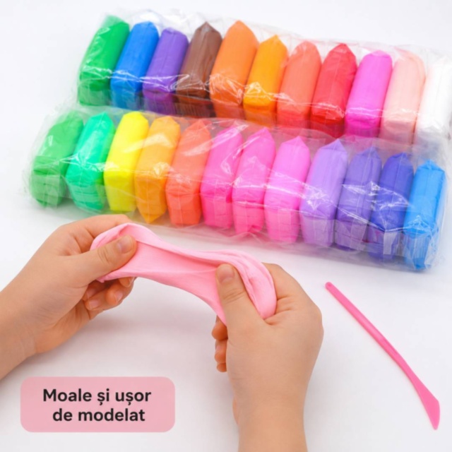 Set pastă de modelat copii, 24 culori, ustensile