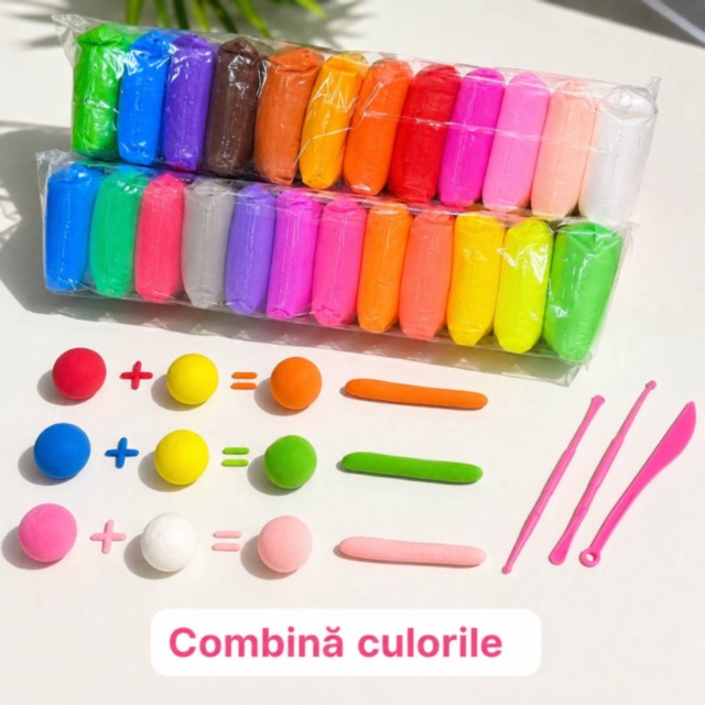 Set pastă de modelat copii, 24 culori, ustensile
