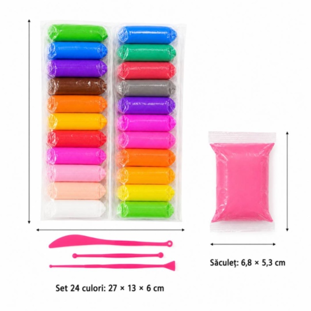 Set pastă de modelat copii, 24 culori, ustensile