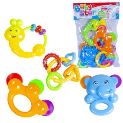 Set 4 Zornăitoare, Elefant, Melc, Inele Colorate și Tamburină | image