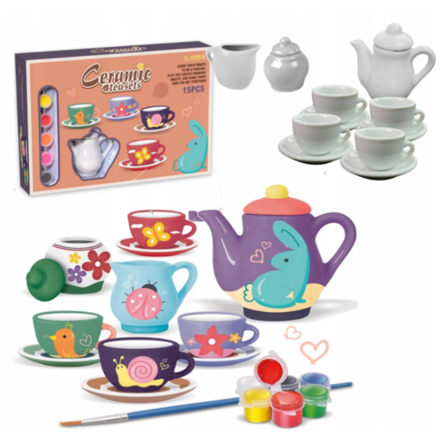 Set de ceai din ceramică pentru pictat, 15 piese