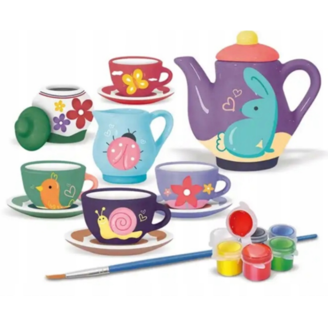Set de ceai din ceramică pentru pictat, 15 piese