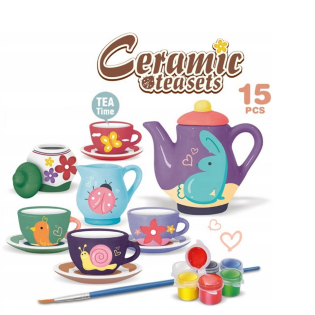 Set de ceai din ceramică pentru pictat, 15 piese