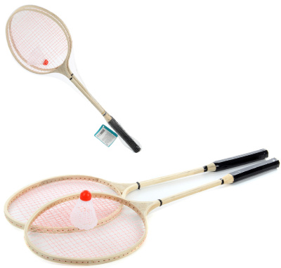 Set 2 Rachete Badminton de Lemn cu Fluturaș | image