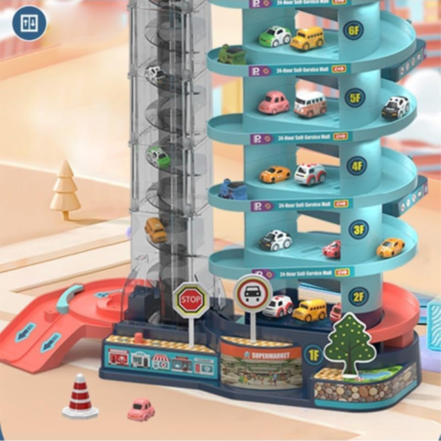 Set Parcare Etajată cu Lift și Mașinuțe Interactive
