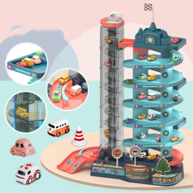 Set Parcare Etajată cu Lift și Mașinuțe Interactive