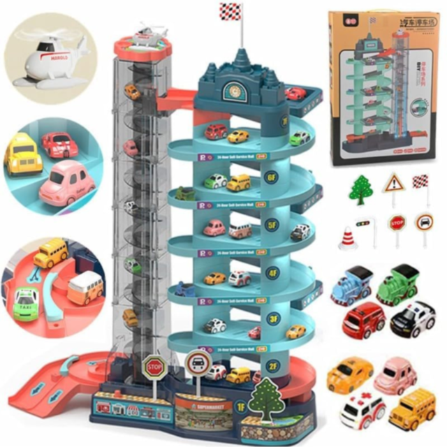 Set Parcare Etajată cu Lift și Mașinuțe Interactive