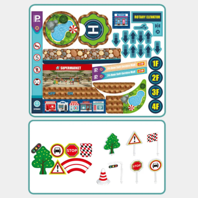 Set Parcare Etajată cu Lift și Mașinuțe Interactive