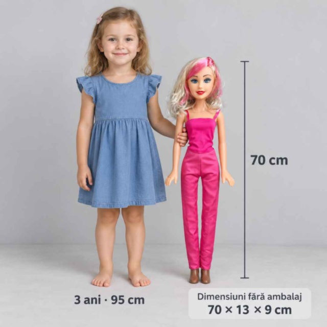 Păpușă mare muzicală de 70 cm cu păr blond