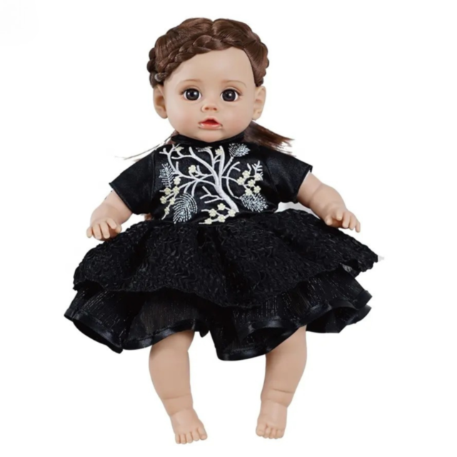 Păpușă Reborn Interactivă cu Corp Moale și Rochie Elegantă – 35 cm