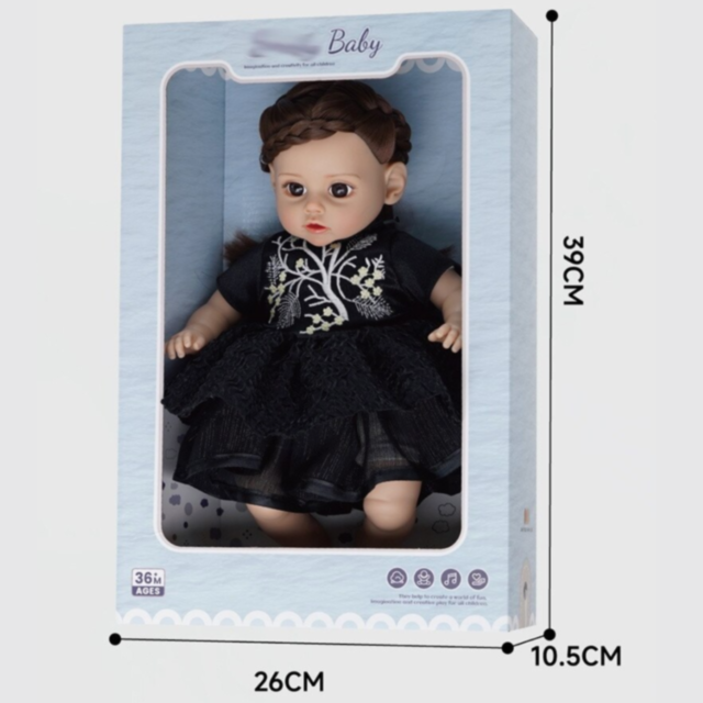 Păpușă Reborn Interactivă cu Corp Moale și Rochie Elegantă – 35 cm