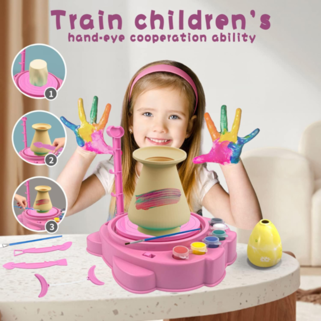 Set de olărit pentru copii cu roată electrică și culori