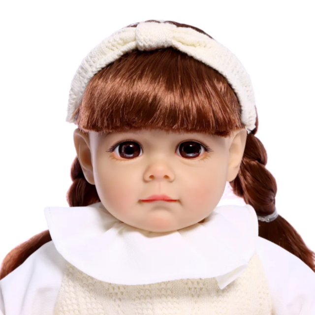 Păpușă Reborn cu Corp Moale și Ținută Călduroasă Crem – 35 cm