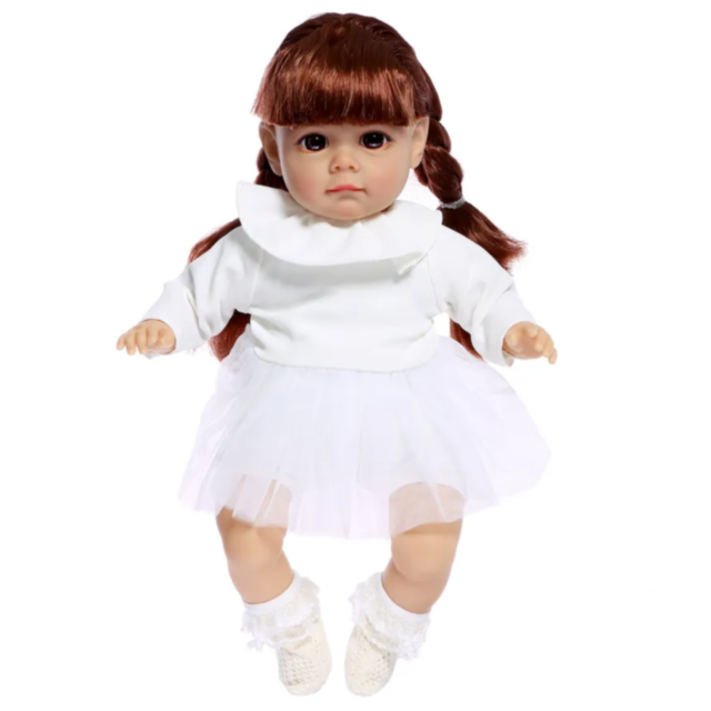 Păpușă Reborn cu Corp Moale și Ținută Călduroasă Crem – 35 cm