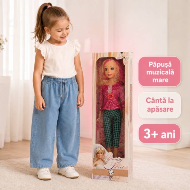 Păpușă muzicală mare, 73 cm, pentru copii 3+ ani