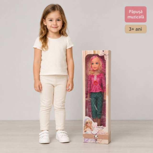 Păpușă muzicală mare, 73 cm, pentru copii 3+ ani