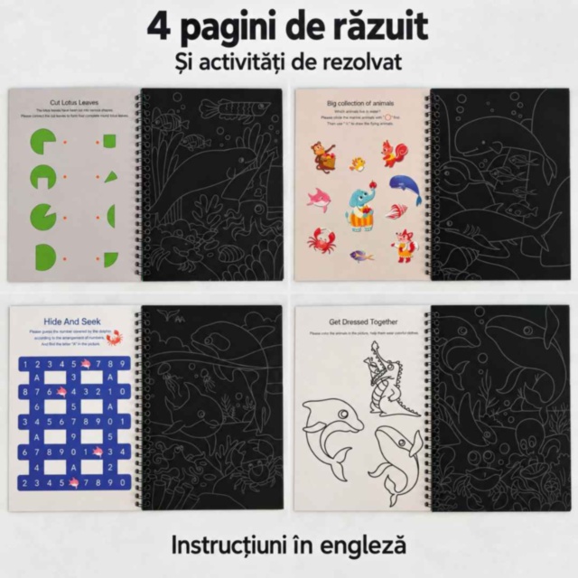 Cărticică creativă de răzuit cu 4 pagini și bețișor