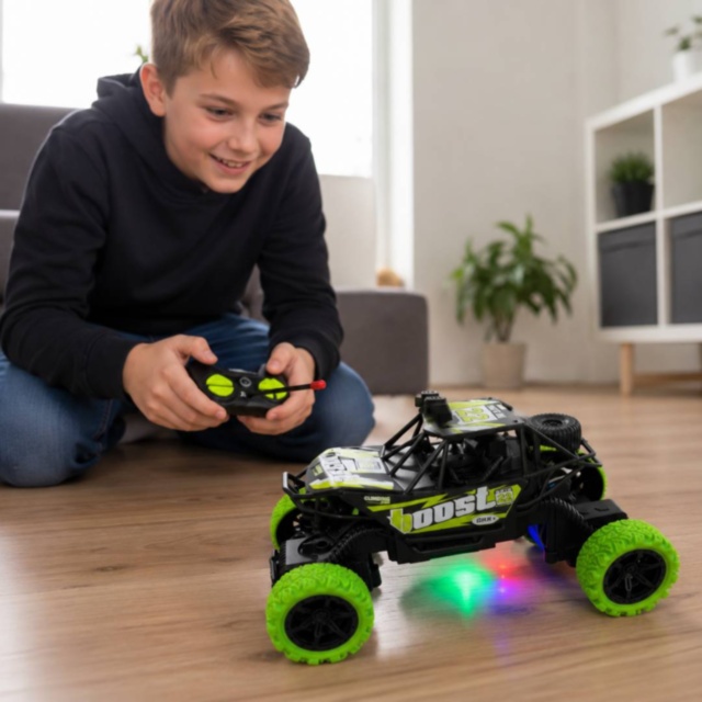 Mașină off-road cu telecomandă și lumini multicolore pentru copii