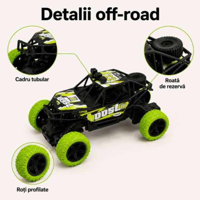 Mașină off-road cu telecomandă și lumini multicolore pentru copii