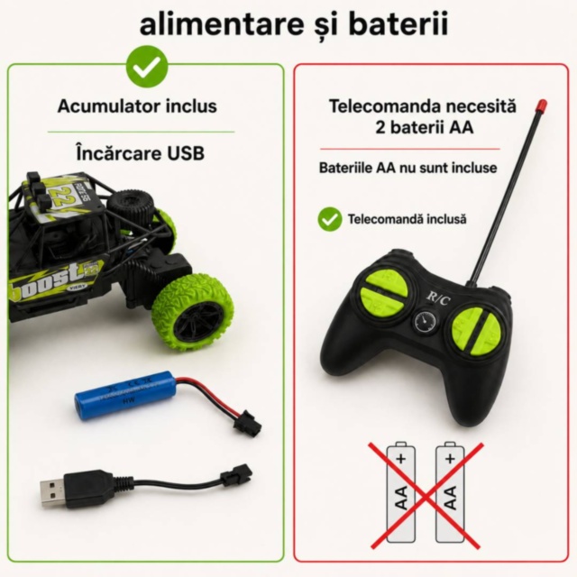 Mașină off-road cu telecomandă și lumini multicolore pentru copii