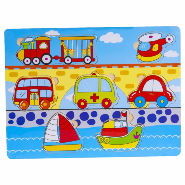 Puzzle Incastru din Lemn cu Vehicule