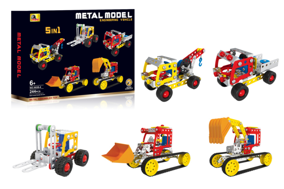 Set de Construcție Metalic "5 Mașini de Construcție" 244 piese