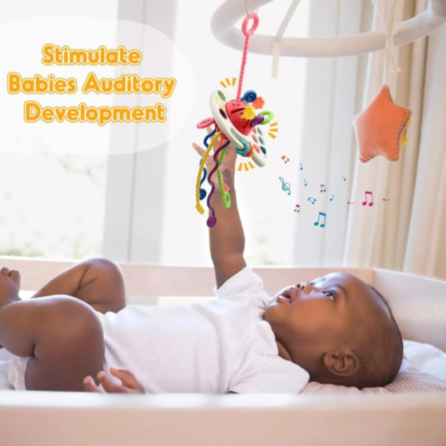 Jucărie Multisenzorială 6-în-1 cu Șnururi Texturate și Funcții Interactive (culoare aleatorie)