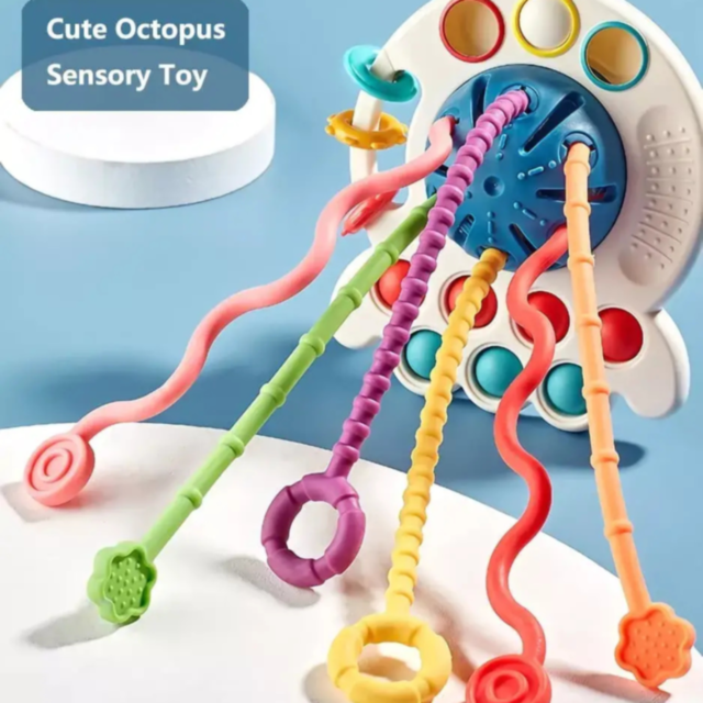 Jucărie Multisenzorială 6-în-1 cu Șnururi Texturate și Funcții Interactive (culoare aleatorie)