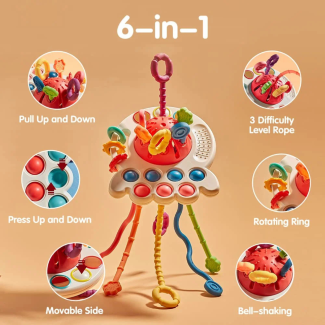 Jucărie Multisenzorială 6-în-1 cu Șnururi Texturate și Funcții Interactive (culoare aleatorie)