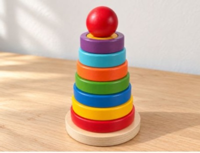 Turn educativ din lemn cu inele și discuri colorate | image