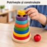 Turn educativ din lemn cu inele și discuri colorate