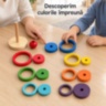 Turn educativ din lemn cu inele și discuri colorate