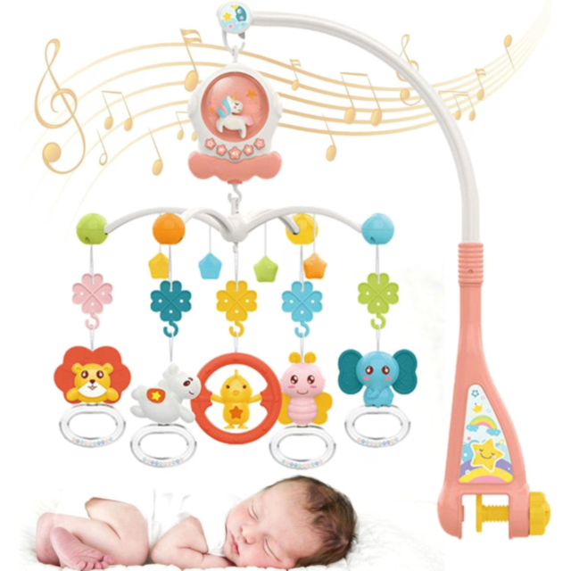 Carusel Muzical pentru Pătuț cu Lumină de Veghe și Jucării Detasabile