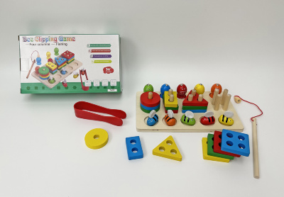 Joc Montessori 3 în 1, Pescuit Magnetic, Albinuțe și Turnulețe cu Figuri Geometrice | image