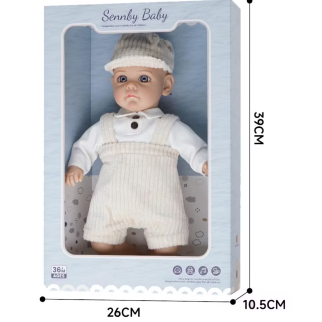 Păpușă Reborn Băiețel cu Corp Moale și Ținută Tricotată – 35 cm