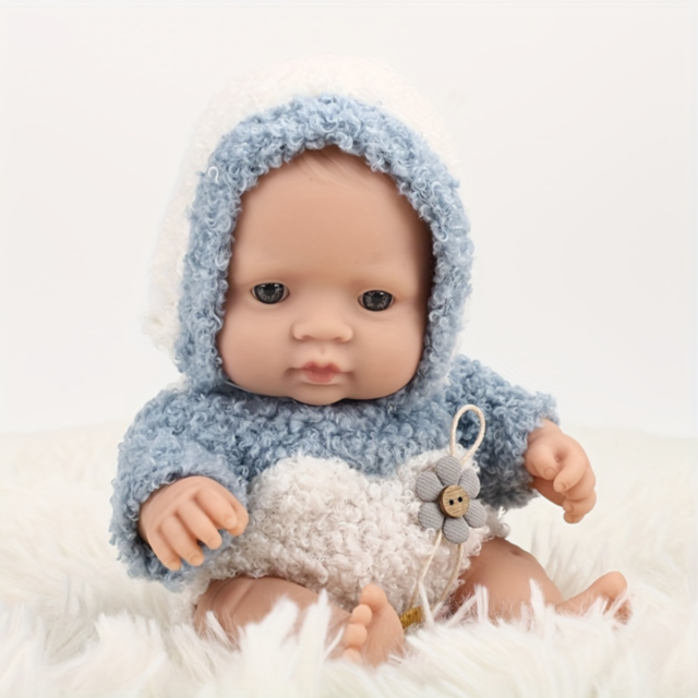 Păpușă Bebeluș din Vinil 16 cm cu Haină Tricotată și Chip Realist