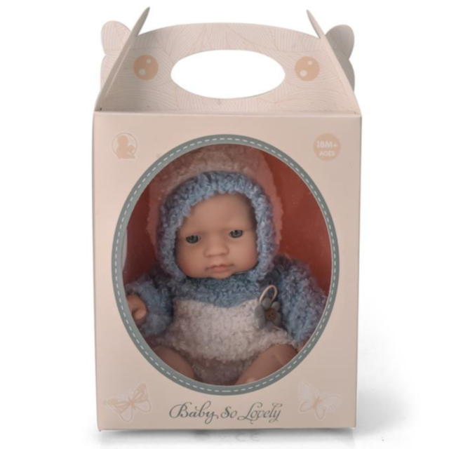 Păpușă Bebeluș din Vinil 16 cm cu Haină Tricotată și Chip Realist