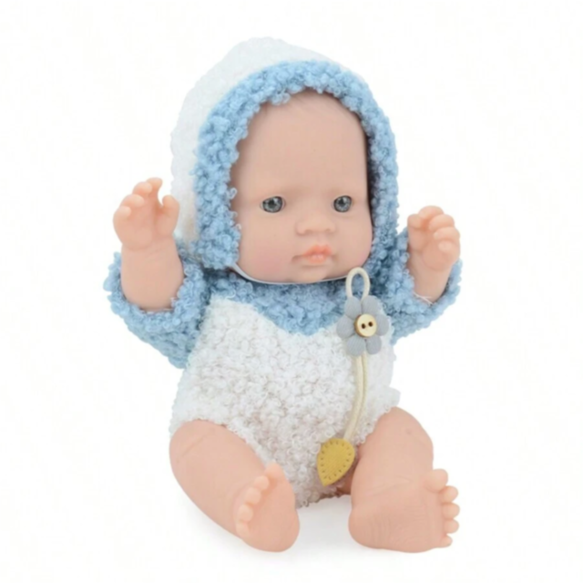 Păpușă Bebeluș din Vinil 16 cm cu Haină Tricotată și Chip Realist