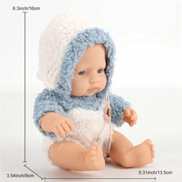 Păpușă Bebeluș din Vinil 16 cm cu Haină Tricotată și Chip Realist